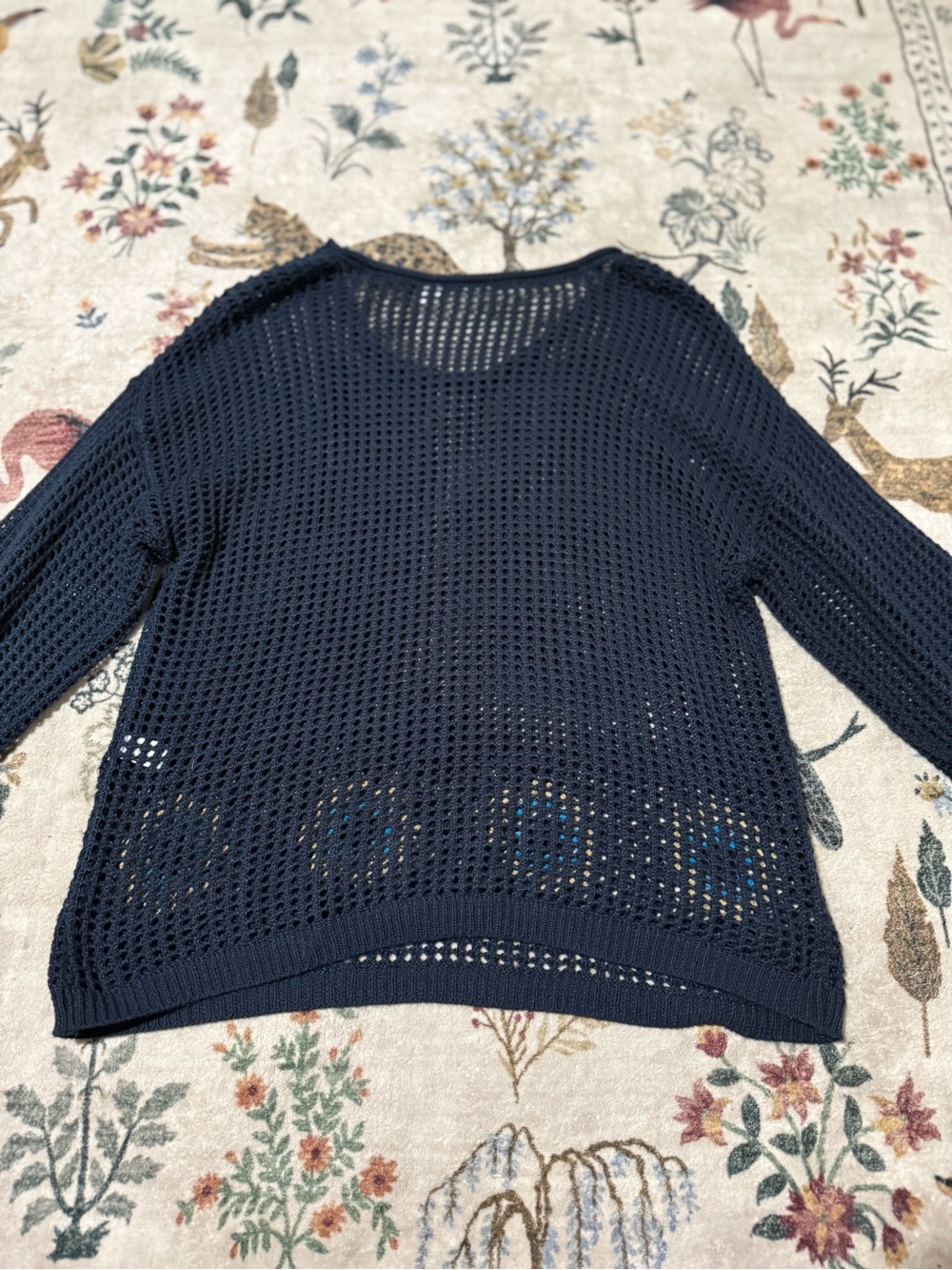 Cato navy blue open-knit sweater featuring decorstive crochet floral patches L - Picture 7 of 8